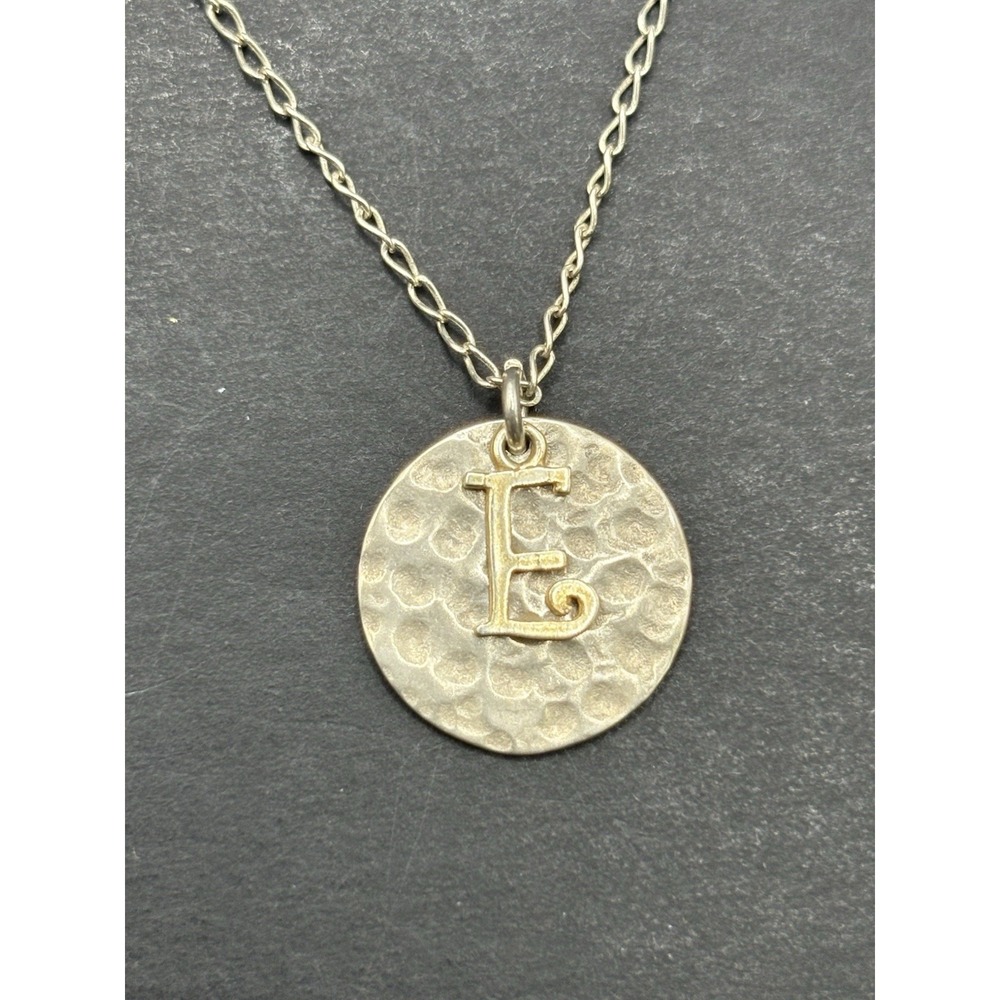 18" Two Tone Sterling Silver Letter "E" Pendant Necklace 925 H10
